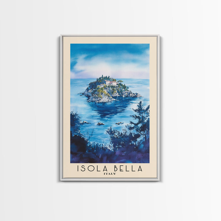 Isola Bella, Italy Watercolor Beach Print, Vacation Gift, Italy Wall Art, Framed Canvas Print, Framed Beach Painting