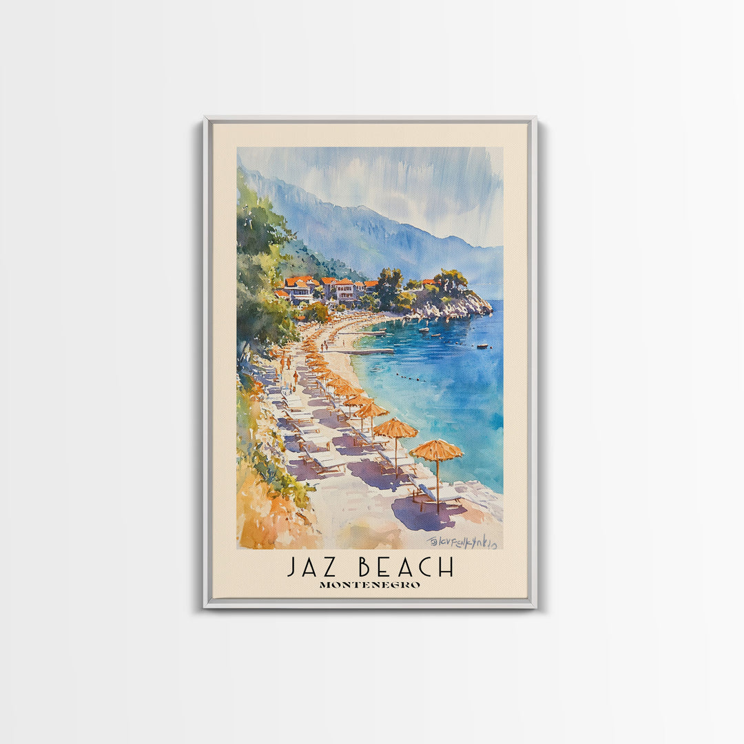 Jaz Beach, Montenegro Watercolor Beach Print, Vacation Gift, Montenegro Wall Art, Beach Painting, Beach Decor, Beach Painting