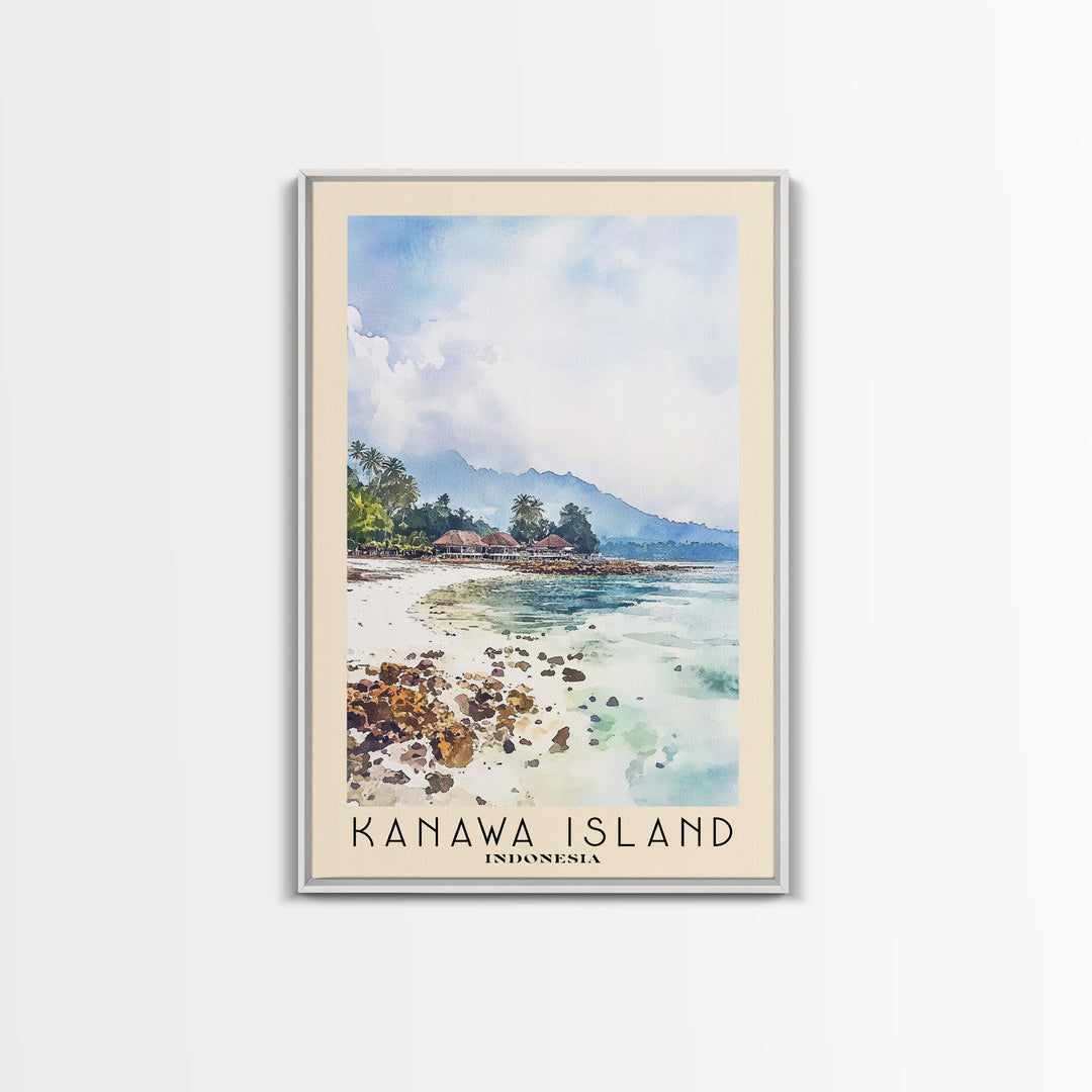 Kanawa Island, Indonesia Watercolor Print, Vacation Gift, Indonesia Wall Art, Beach Painting, Beach Decor, Large Wall Art, Wood Frame Art