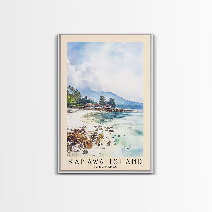 Kanawa Island, Indonesia Watercolor Print, Vacation Gift, Indonesia Wall Art, Beach Painting, Beach Decor, Large Wall Art, Wood Frame Art