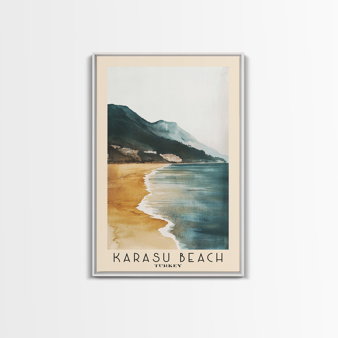 Karasu Beach, Turkey Watercolor Print, Vacation Gift, Turkey Wall Art, Beach Painting, Beach Decor, Large Wall Art, Wood Frame Art