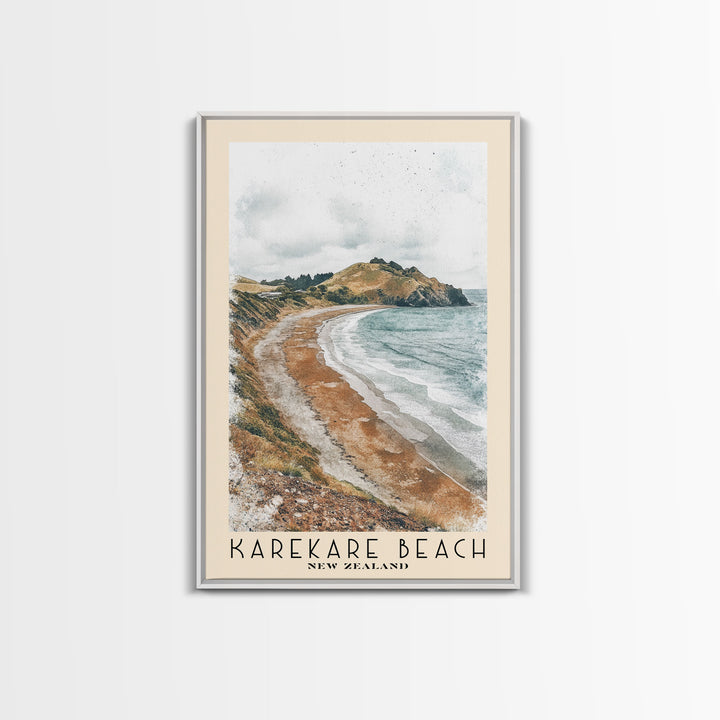 Karekare Beach, New Zealand Watercolor Beach Print, Vacation Gift, New Zealand Wall Art, Framed Canvas Print, Framed Beach Painting