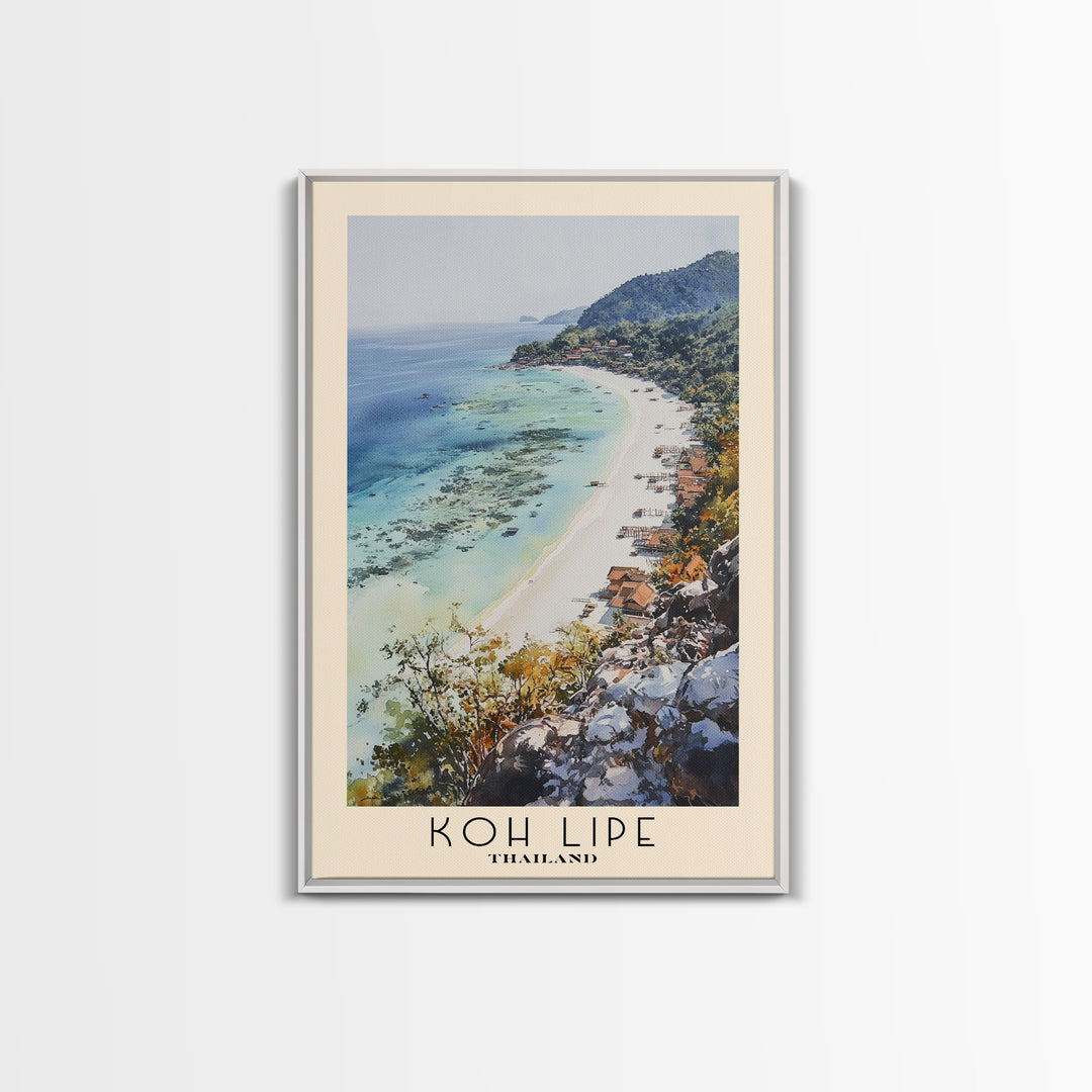 Koh Lipe, Thailand Watercolor Beach Print, Vacation Gift, Thailand Wall Art, Framed Canvas Print, Framed Beach Painting