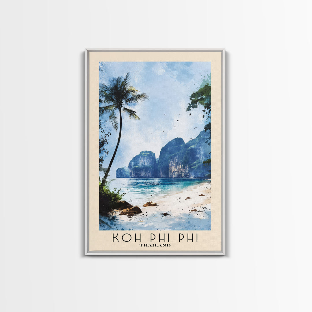 Koh Phi Phi, Thailand Watercolor Print, Vacation Gift, Thailand Wall Art, Beach Painting, Beach Decor, Large Wall Art, Wood Frame Art