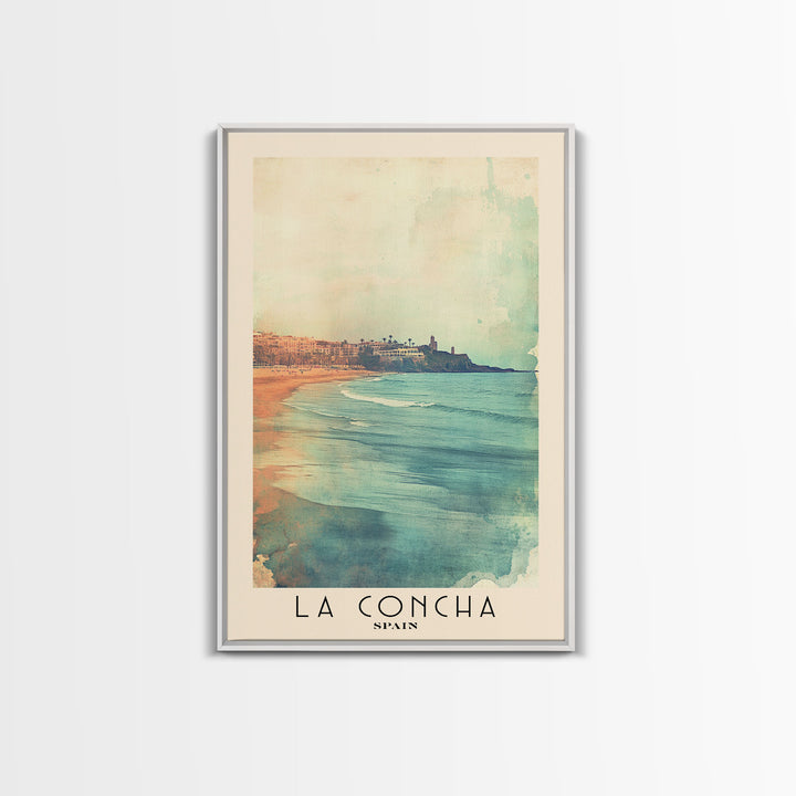 La Concha, Spain Watercolor Print, Vacation Gift, Spain Wall Art, Beach Painting, Beach Decor, Large Wall Art, Wood Frame Art