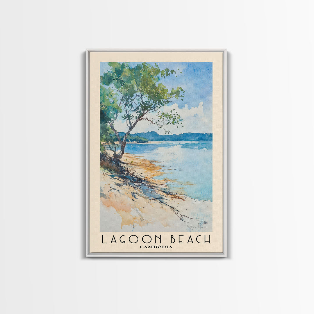 Lagoon Beach, Cambodia Watercolor Print, Vacation Gift, Cambodia Wall Art, Beach Painting, Beach Decor, Large Wall Art, Wood Frame Art