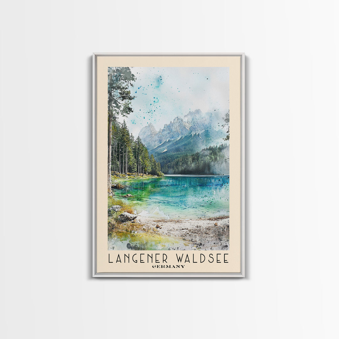 Langener Waldsee, Germany Watercolor Beach Print, Vacation Gift, Germany Wall Art, Framed Canvas Print, Framed Beach Painting