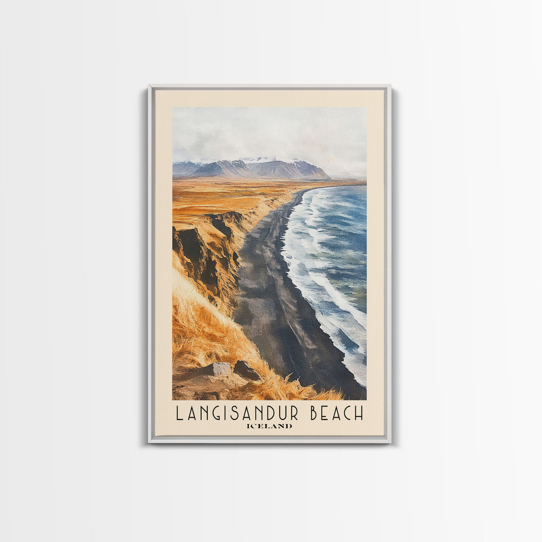 Langisandur Beach, Iceland Watercolor Print, Vacation Gift, Iceland Wall Art, Beach Painting, Beach Decor, Large Wall Art, Wood Frame Art