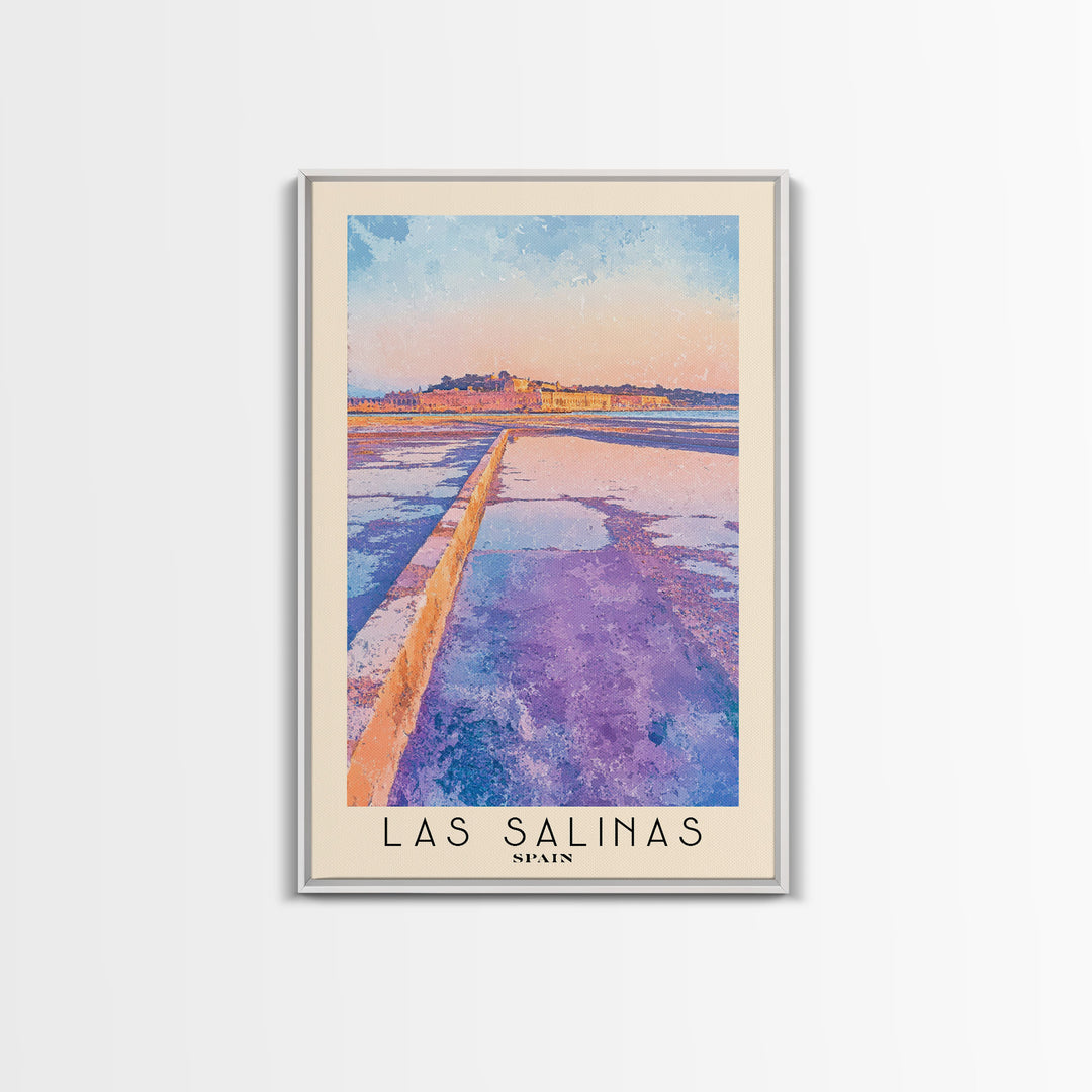 Las Salinas, Spain Watercolor Print, Vacation Gift, Spain Wall Art, Beach Painting, Beach Decor, Large Wall Art, Wood Frame Art