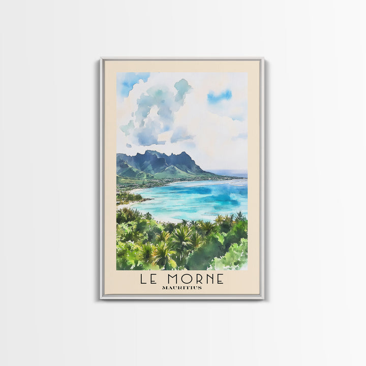 Le Morne, Mauritius Watercolor Print, Vacation Gift, Mauritius Wall Art, Beach Painting, Beach Decor, Large Wall Art, Wood Frame Art