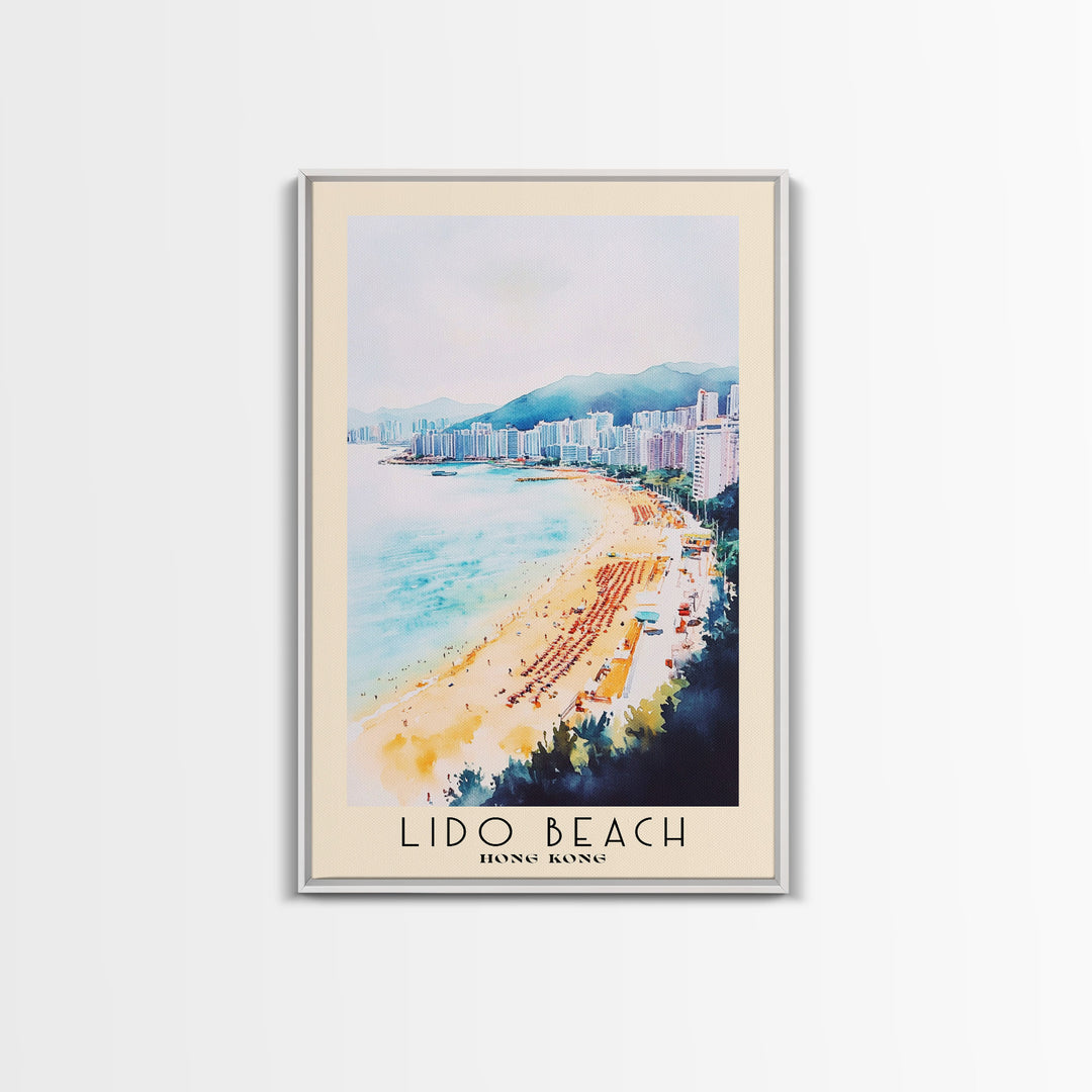 Lido Beach, Hong Kong Watercolor Print, Vacation Gift, Hong Kong Wall Art, Beach Painting, Beach Decor, Large Wall Art, Wood Frame Art