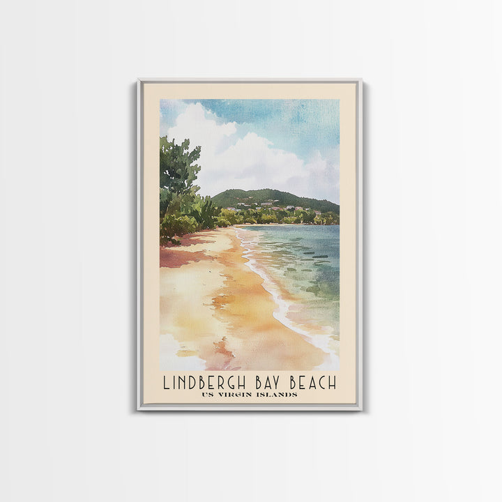 Lindbergh Bay Beach, US Virgin islands Watercolor Beach Print, Vacation Gift, US Virgin islands Wall Art, Framed Canvas Print, Framed Beach Painting