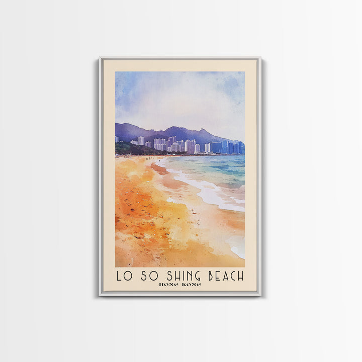 Lo So Shing Beach, Hong Kong Watercolor Beach Print, Vacation Gift, Hong Kong Wall Art, Framed Canvas Print, Framed Beach Painting