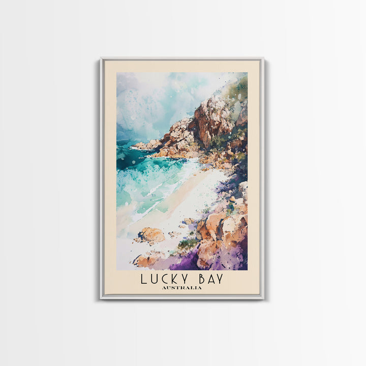 Lucky Bay, Australia Watercolor Print, Vacation Gift, Australia Wall Art, Beach Painting, Beach Decor, Large Wall Art, Wood Frame Art