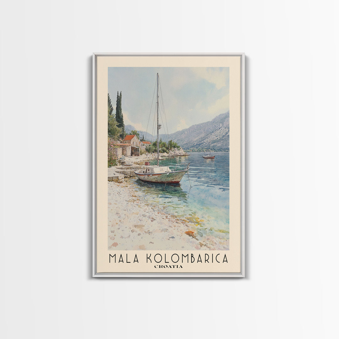 Mala Kolombarica, Croatia Watercolor Beach Print, Vacation Gift, Croatia Wall Art, Framed Canvas Print, Framed Beach Painting