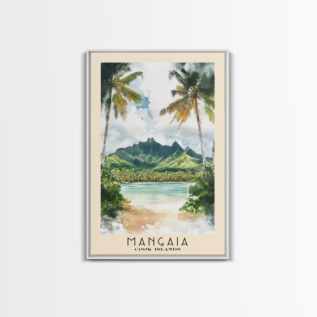 Mangaia, Cook Islands Watercolor Print, Vacation Gift, Cook Islands Wall Art, Beach Painting, Beach Decor, Large Wall Art, Wood Frame Art