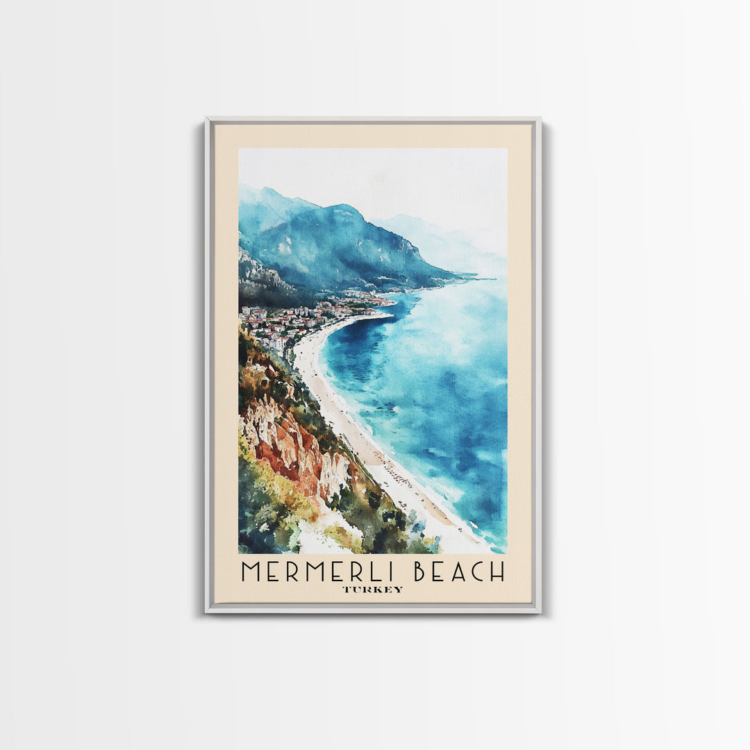 Mermerli Beach, Turkey Watercolor Print, Vacation Gift, Turkey Wall Art, Beach Painting, Beach Decor, Beach Or Lakehouse Art