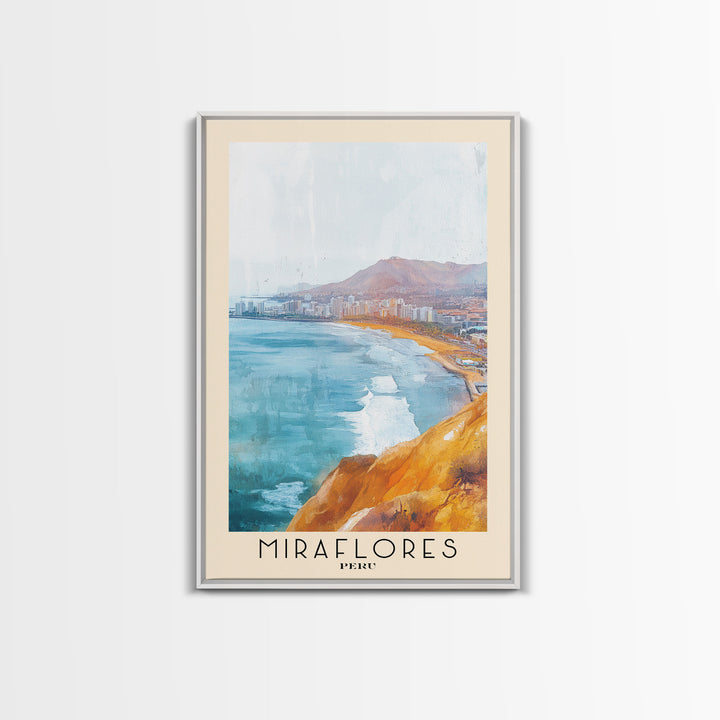 Miraflores, Peru Watercolor Print, Vacation Gift, Peru Wall Art, Beach Painting, Beach Decor, Large Wall Art, Wood Frame Art