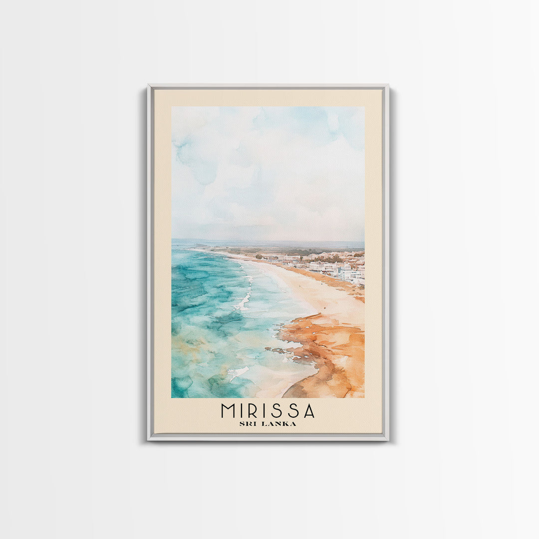 Mirissa, Sri Lanka Watercolor Beach Print, Vacation Gift, Sri Lanka Wall Art, Framed Canvas Print, Framed Beach Painting