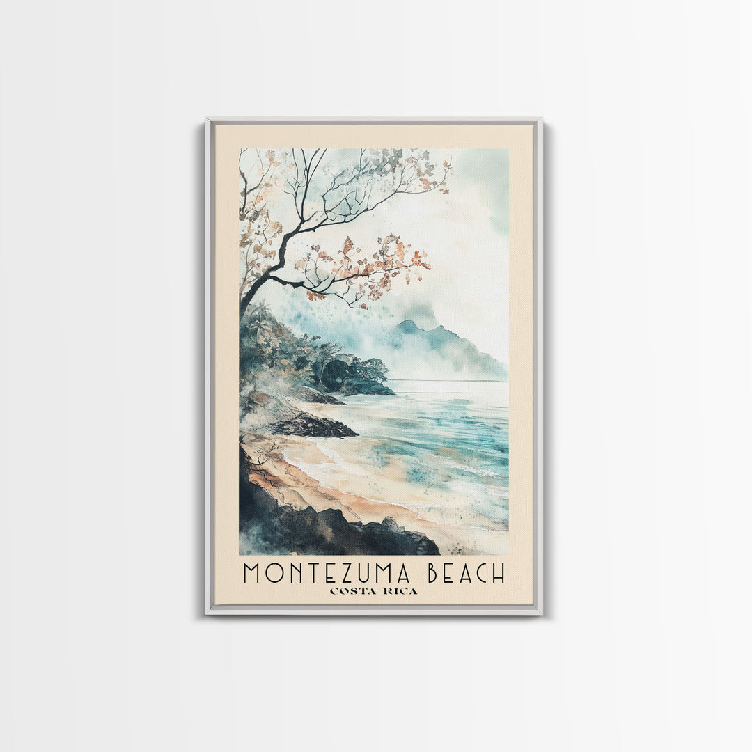 Montezuma Beach, Costa Rica Watercolor Beach Print, Vacation Gift, Costa Rica Wall Art, Framed Canvas Print, Framed Beach Painting