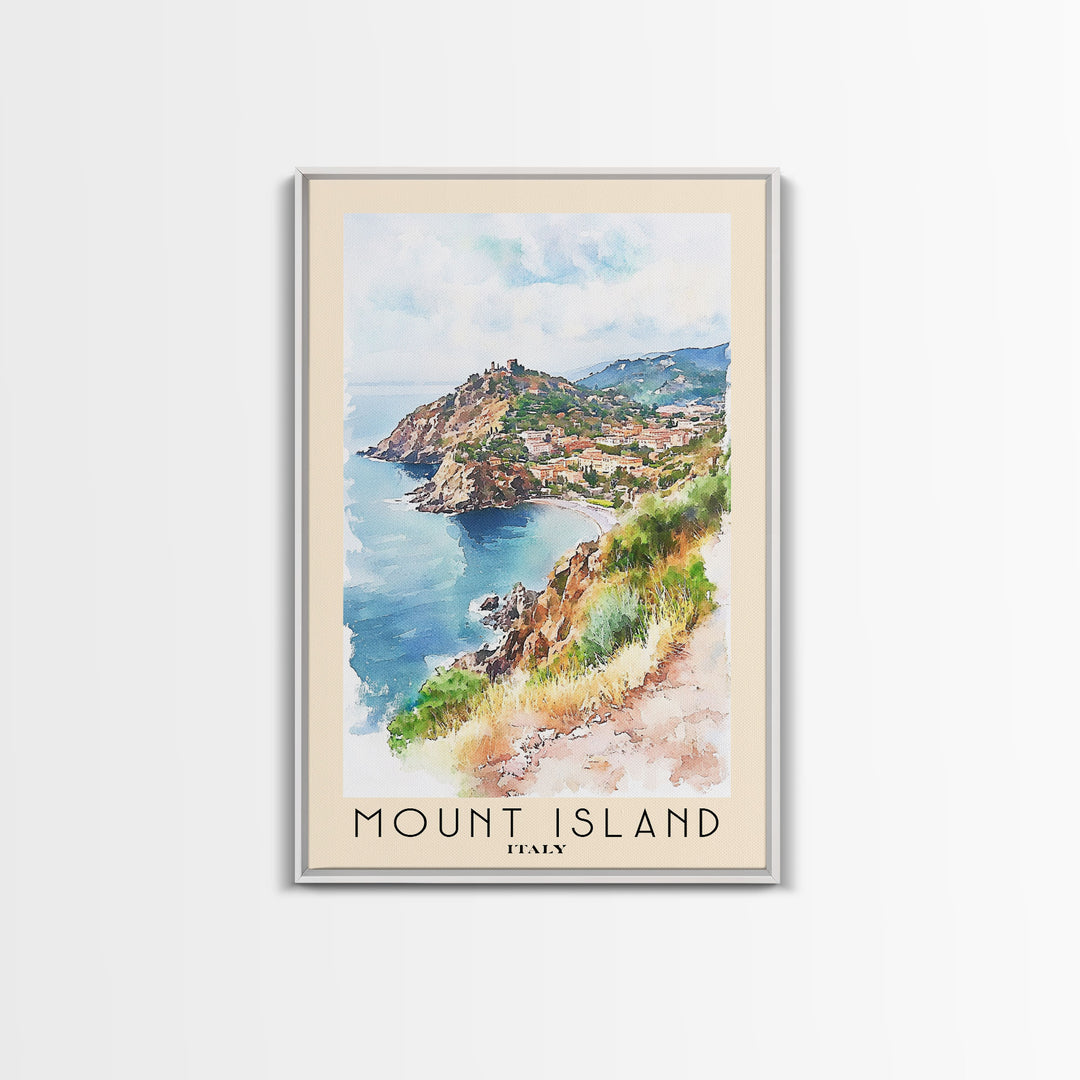 Mount island, Italy Watercolor Print, Vacation Gift, Italy Wall Art, Vacation Wall Art, Vacatation Memories, Beach Decor, Beach Or Lakehouse Art