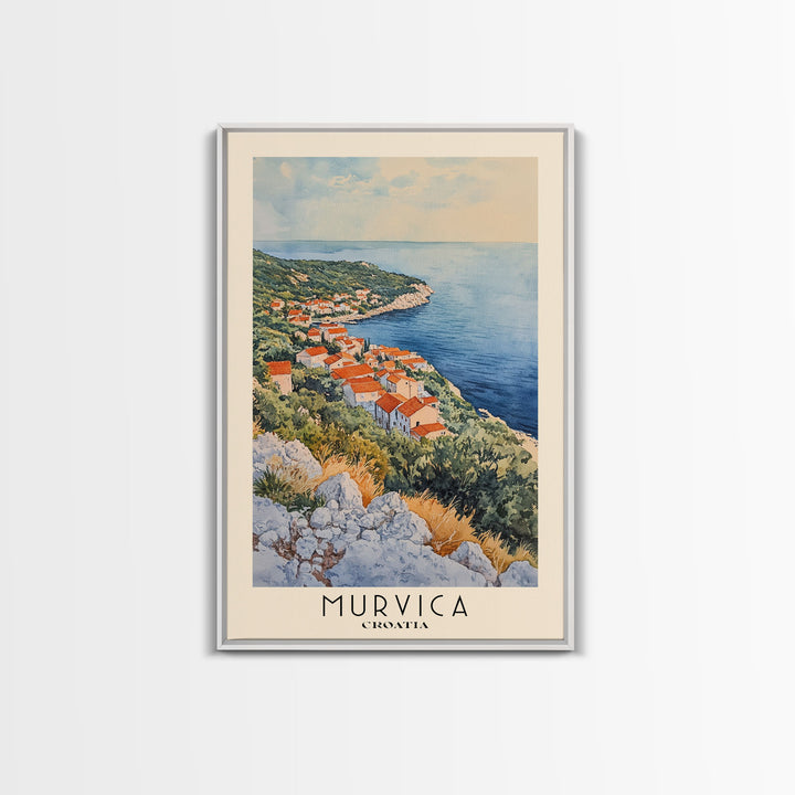 Murvica, Croatia Watercolor Print, Vacation Gift, Croatia Wall Art, Beach Painting, Beach Decor, Large Wall Art, Wood Frame Art