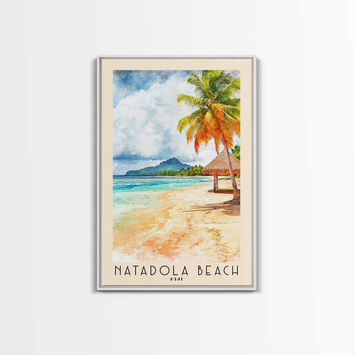 Natadola Beach, Fiji Watercolor Beach Print, Vacation Gift, Fiji Wall Art, Framed Canvas Print, Framed Beach Painting