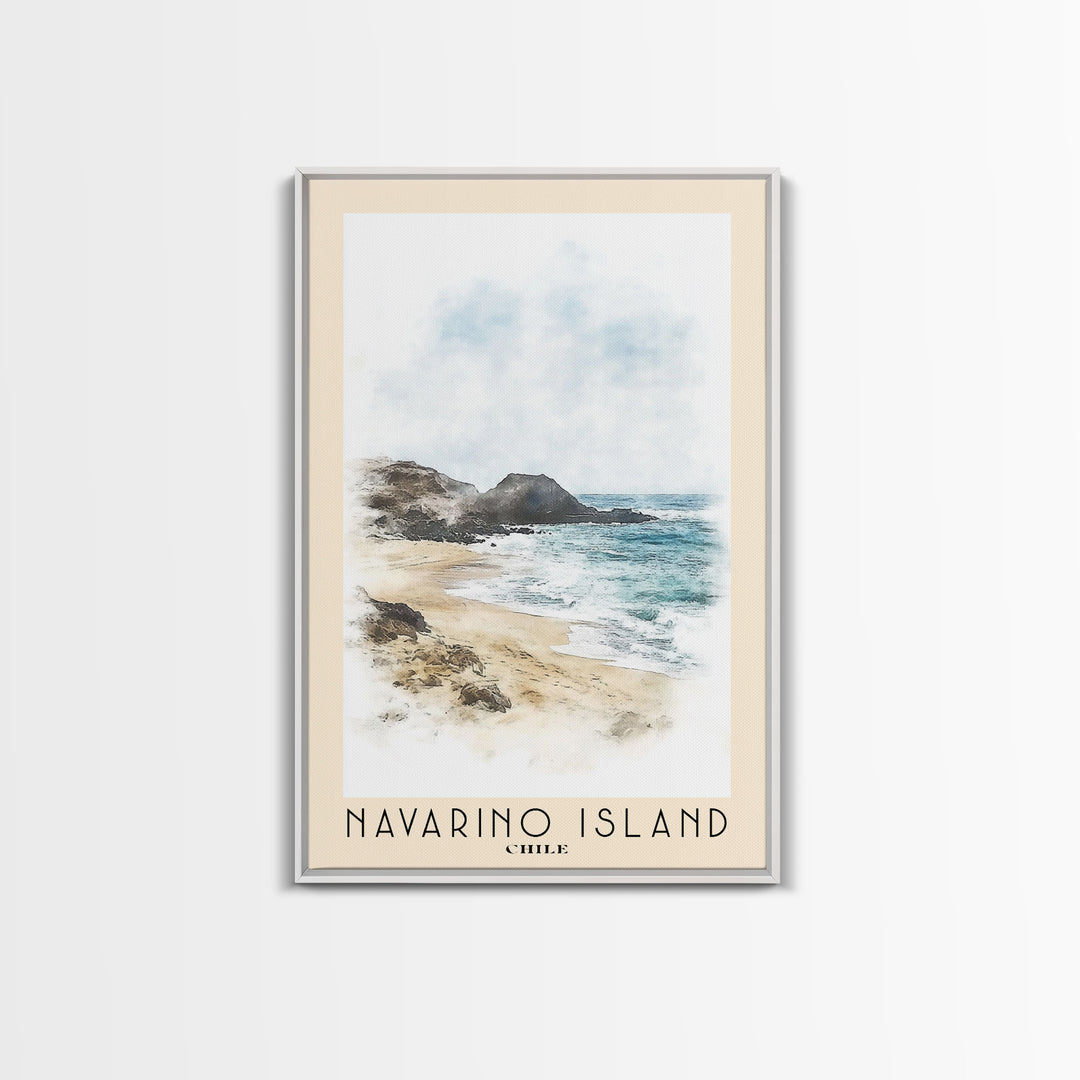 Navarino Island, Chile Watercolor Print, Vacation Gift, Chile Wall Art, Beach Painting, Beach Decor, Large Wall Art, Wood Frame Art