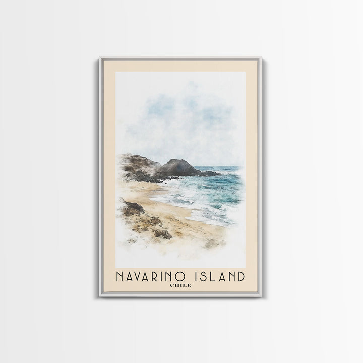 Navarino Island, Chile Watercolor Print, Vacation Gift, Chile Wall Art, Beach Painting, Beach Decor, Large Wall Art, Wood Frame Art