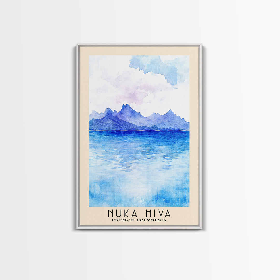 Nuka Hiva, French Polynesia Watercolor Beach Print, Vacation Gift, French Polynesia Wall Art, Framed Canvas Print, Framed Beach Painting