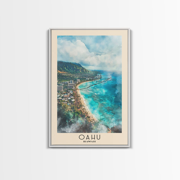 Oahu, Hawaii Watercolor Beach Print, Vacation Gift, Hawaii Wall Art, Beach Painting, Beach Decor, Beach Painting