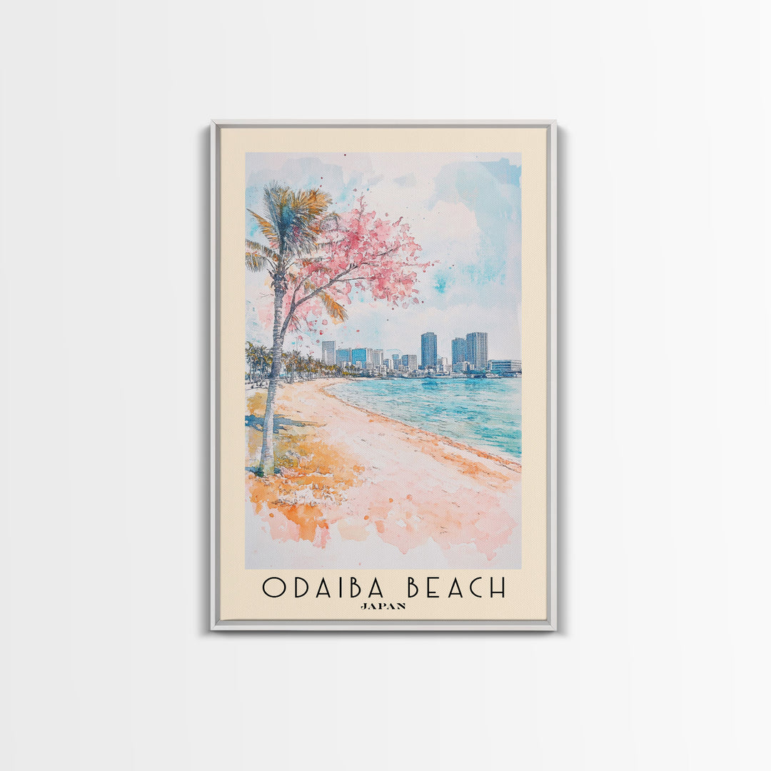 Odaiba Beach, Japan Watercolor Print, Vacation Gift, Japan Wall Art, Beach Painting, Beach Decor, Beach Or Lakehouse Art