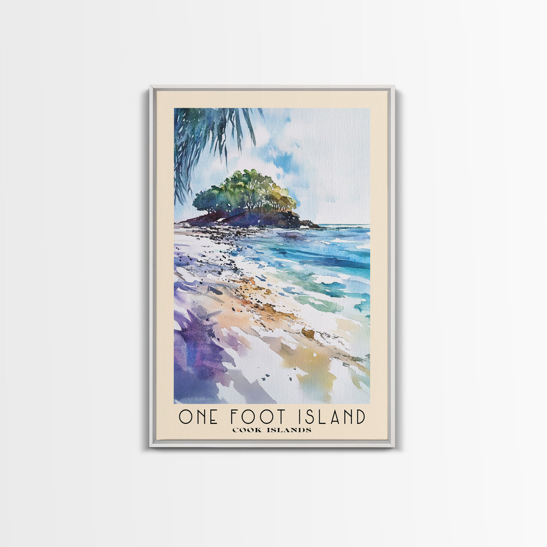 One Foot Island, Cook Islands Watercolor Beach Print, Vacation Gift, Cook Islands Wall Art, Framed Canvas Print, Framed Beach Painting