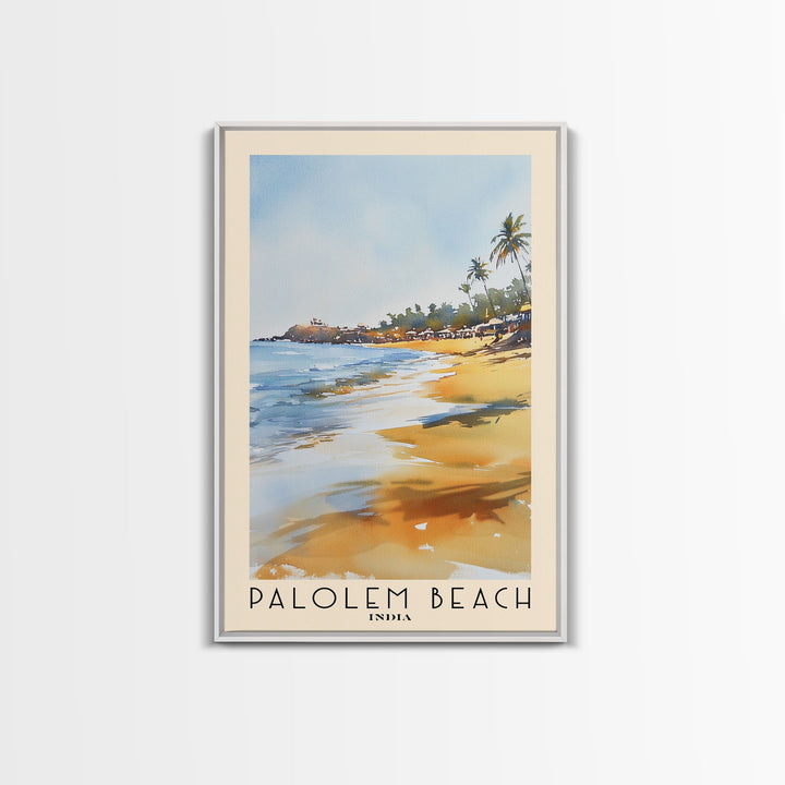 Palolem Beach, India Watercolor Beach Print, Vacation Gift, India Wall Art, Framed Canvas Print, Framed Beach Painting