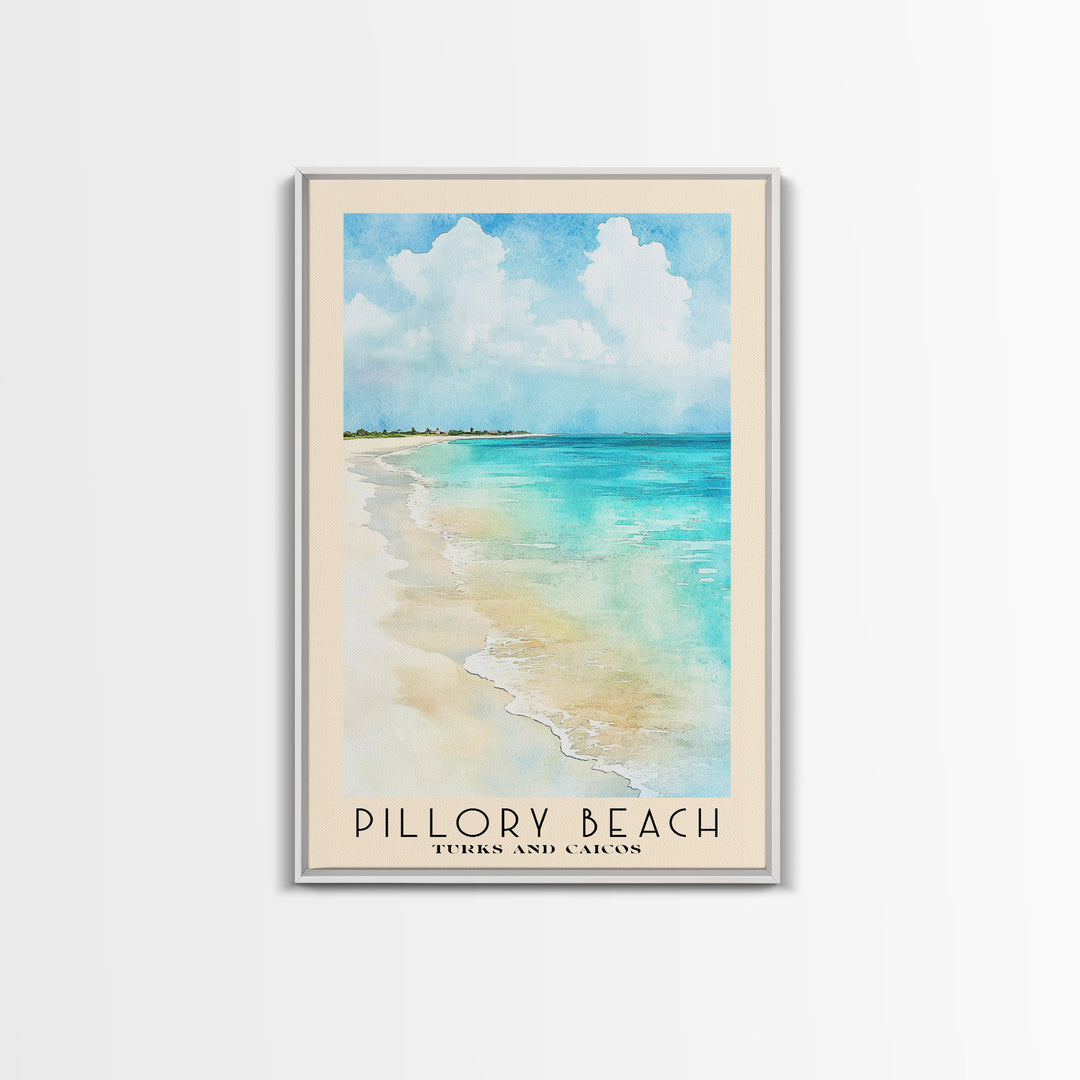 Pillory Beach, Turks and Caicos Watercolor Beach Print, Vacation Gift, Turks and Caicos Wall Art, Framed Canvas Print, Framed Beach Painting