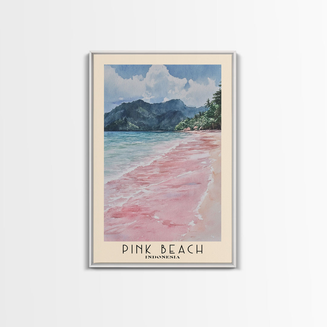 Pink Beach, Indonesia Watercolor Beach Print, Vacation Gift, Indonesia Wall Art, Beach Painting, Beach Decor, Beach Painting