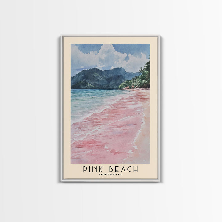 Pink Beach, Indonesia Watercolor Beach Print, Vacation Gift, Indonesia Wall Art, Beach Painting, Beach Decor, Beach Painting