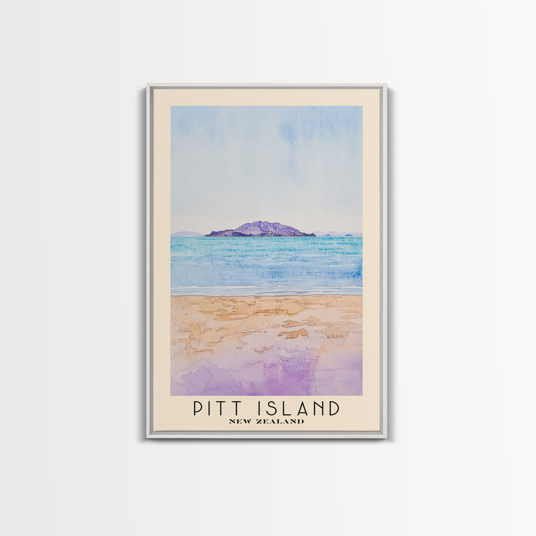 Pitt Island, New Zealand Watercolor Beach Print, Vacation Gift, New Zealand Wall Art, Framed Canvas Print, Framed Beach Painting