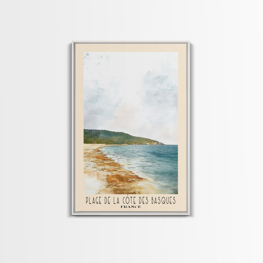 Plage de la Côte des Basques, France Watercolor Beach Print, Vacation Gift, France Wall Art, Beach Painting, Beach Decor, Beach Painting