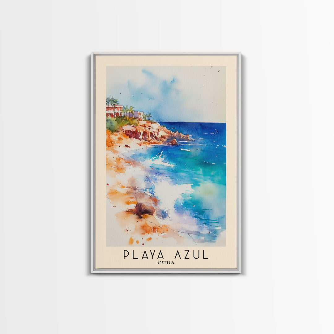 Playa Azul, Cuba Watercolor Beach Print, Vacation Gift, Cuba Wall Art, Beach Painting, Beach Decor, Beach Painting