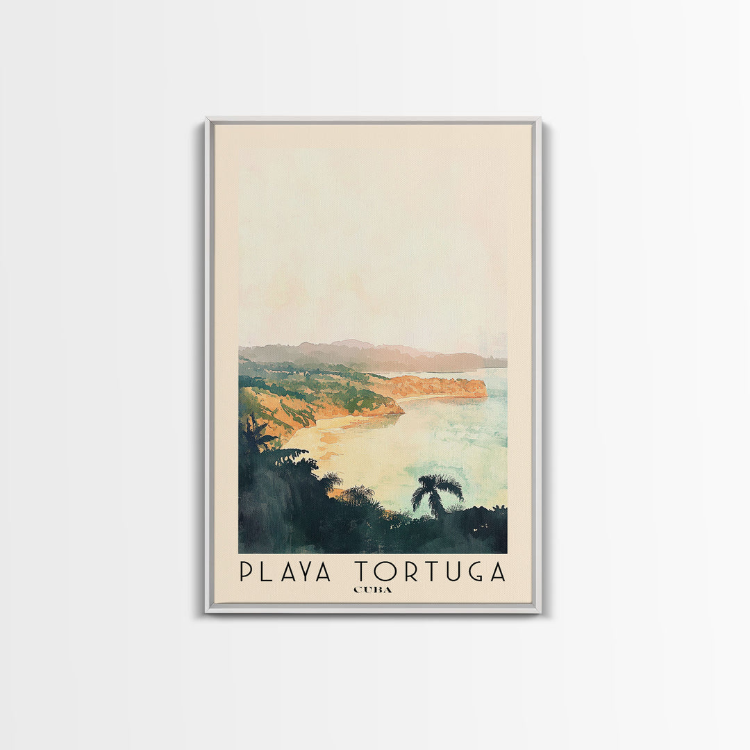 Playa Tortuga, Cuba Watercolor Beach Print, Vacation Gift, Cuba Wall Art, Framed Canvas Print, Framed Beach Painting