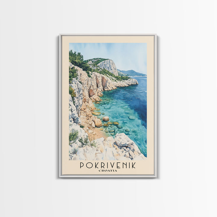 Pokrivenik, Croatia Watercolor Print, Vacation Gift, Croatia Wall Art, Beach Painting, Beach Decor, Large Wall Art, Wood Frame Art