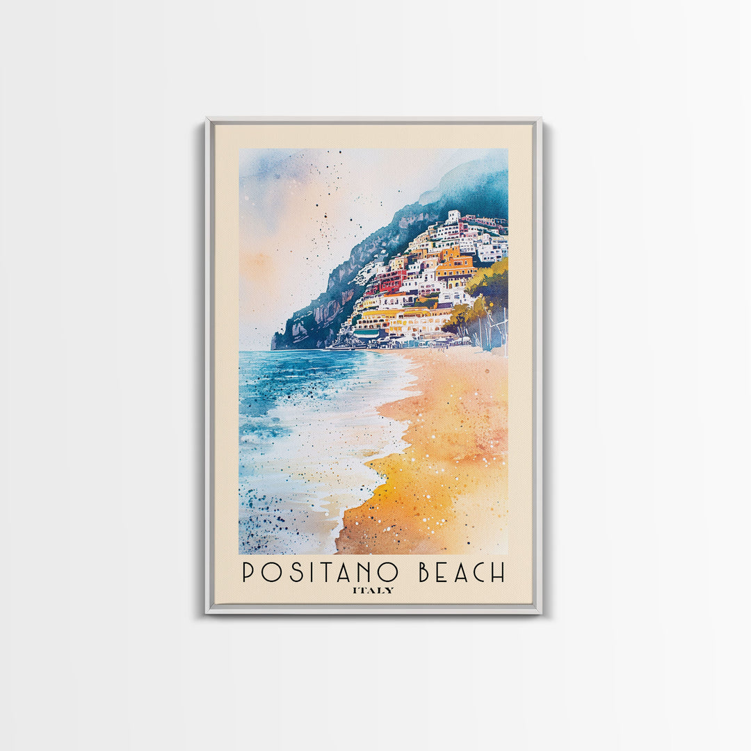 Positano Beach, Italy Watercolor Print, Vacation Gift, Italy Wall Art, Beach Painting, Beach Decor, Large Wall Art, Wood Frame Art