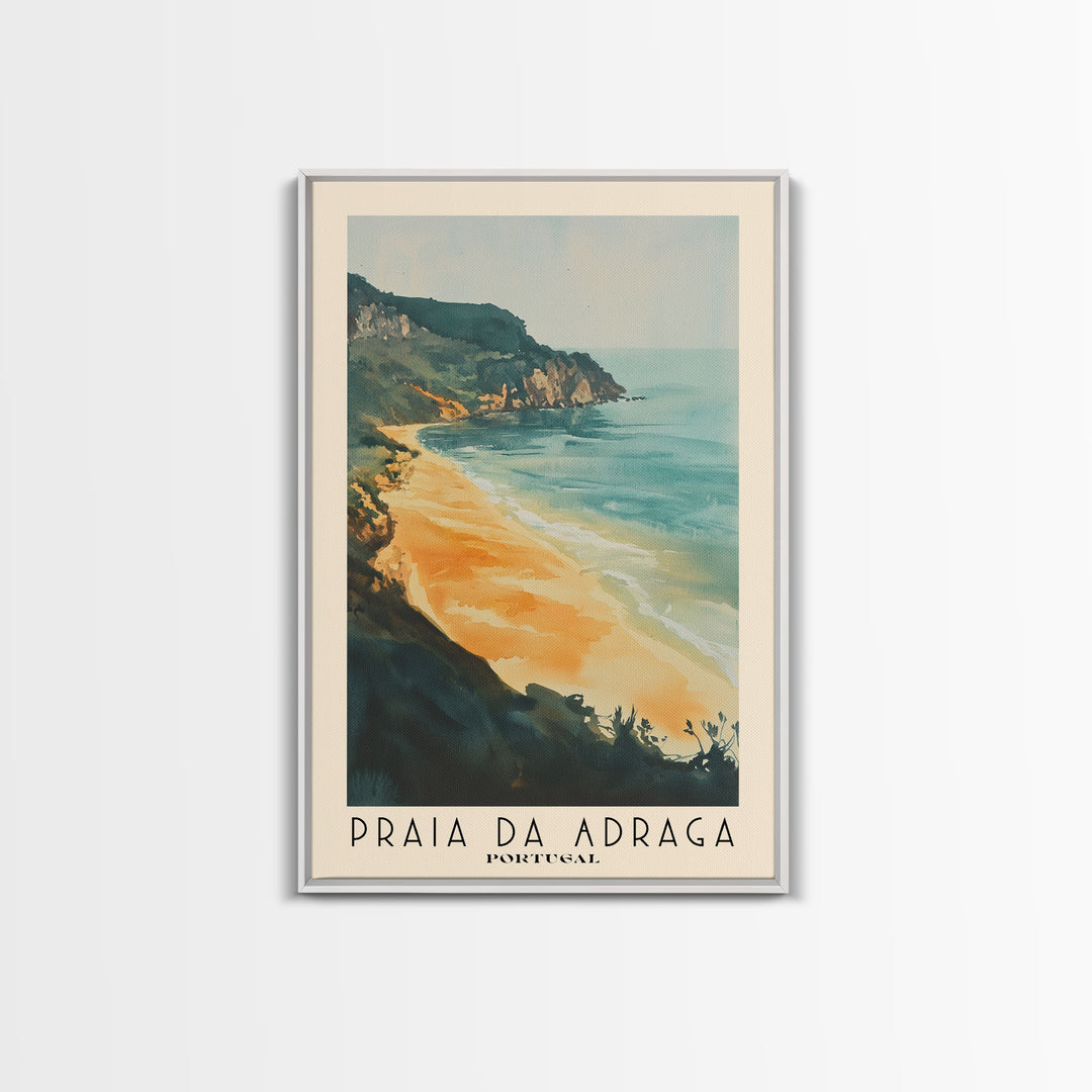 Praia da Adraga, Portugal Watercolor Print, Vacation Gift, Portugal Wall Art, Beach Painting, Beach Decor, Large Wall Art, Wood Frame Art