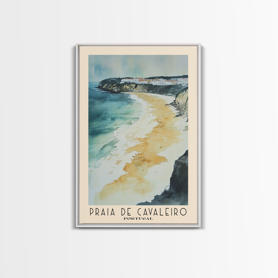 Praia de Cavaleiro, Portugal Watercolor Beach Print, Vacation Gift, Portugal Wall Art, Framed Canvas Print, Framed Beach Painting