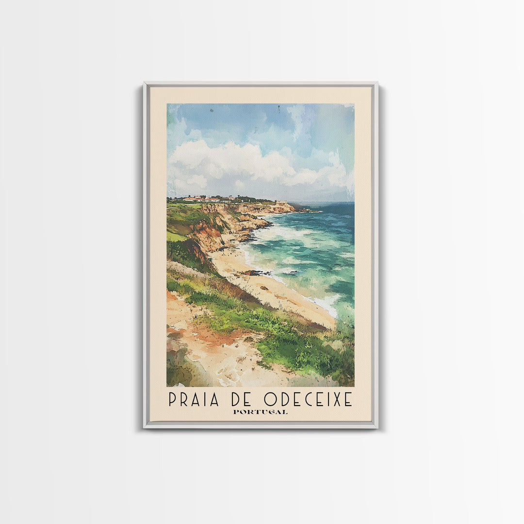 Praia de Odeceixe, Portugal Watercolor Print, Vacation Gift, Portugal Wall Art, Beach Painting, Beach Decor, Large Wall Art, Wood Frame Art