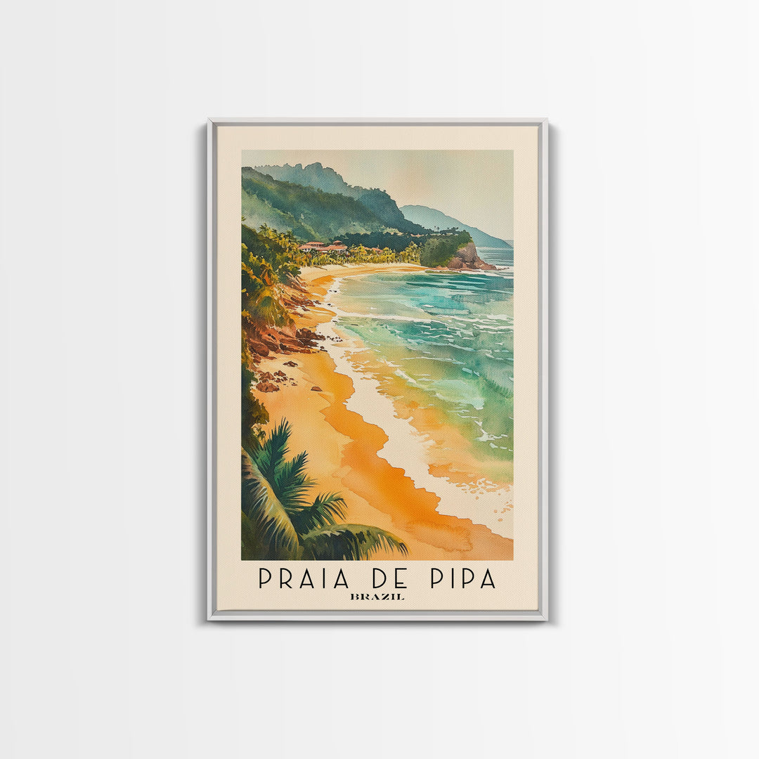 Praia de Pipa, Brazil Watercolor Beach Print, Vacation Gift, Brazil Wall Art, Framed Canvas Print, Framed Beach Painting