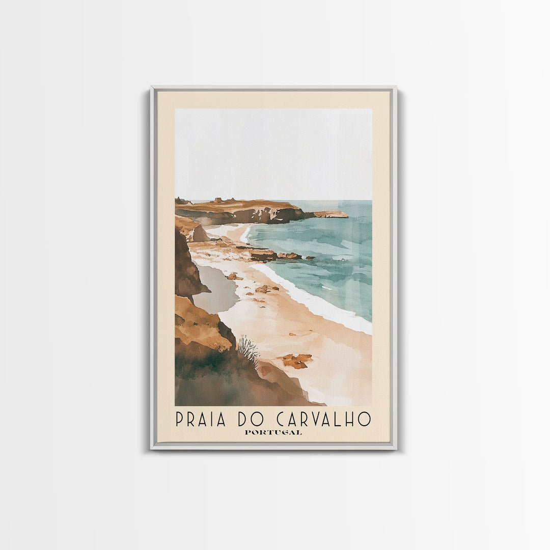 Praia do Carvalho, Portugal Watercolor Beach Print, Vacation Gift, Portugal Wall Art, Framed Canvas Print, Framed Beach Painting