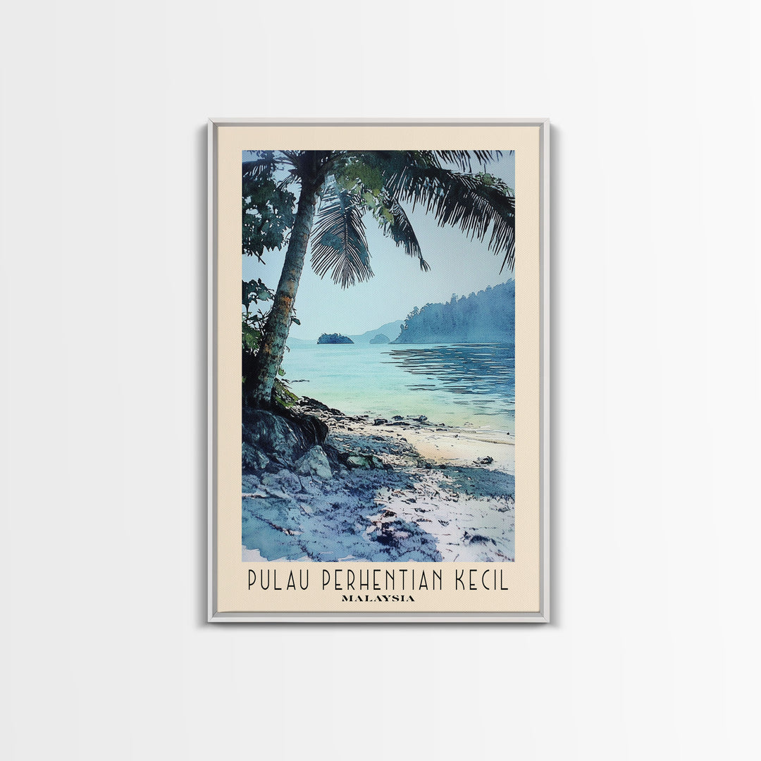 Pulau Perhentian Kecil, Malaysia Watercolor Beach Print, Vacation Gift, Malaysia Wall Art, Framed Canvas Print, Framed Beach Painting