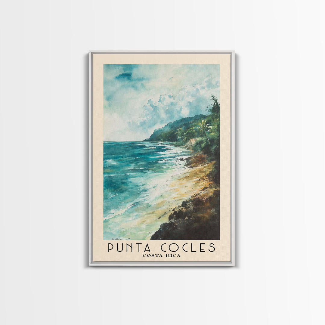 Punta Cocles, Costa Rica Watercolor Beach Print, Vacation Gift, Costa Rica Wall Art, Framed Canvas Print, Framed Beach Painting